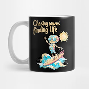 Chasing Waves Finding Surfing Robot Adventure Summer Mug